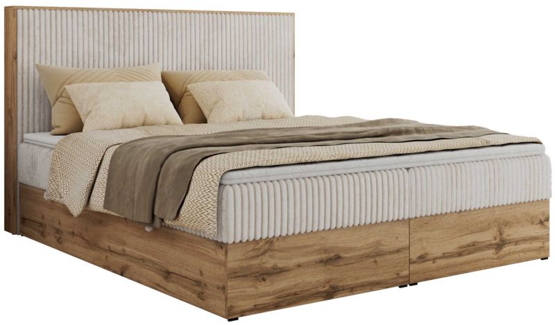 Łóżko kontynentalne MKS Meble WOOD CLASSIC 140x200 H4 beżowy sztruks 1 szt.