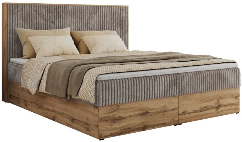 Łóżko kontynentalne MKS Meble WOOD CLASSIC 140x200 H3 jasnobrązowy sztruks 1 szt.