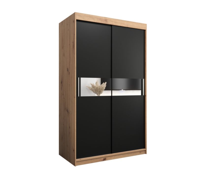 Szafa przesuwna Garderoba Abiks HAWANA 3 120 dąb artisan + czarny mat 1 szt.
