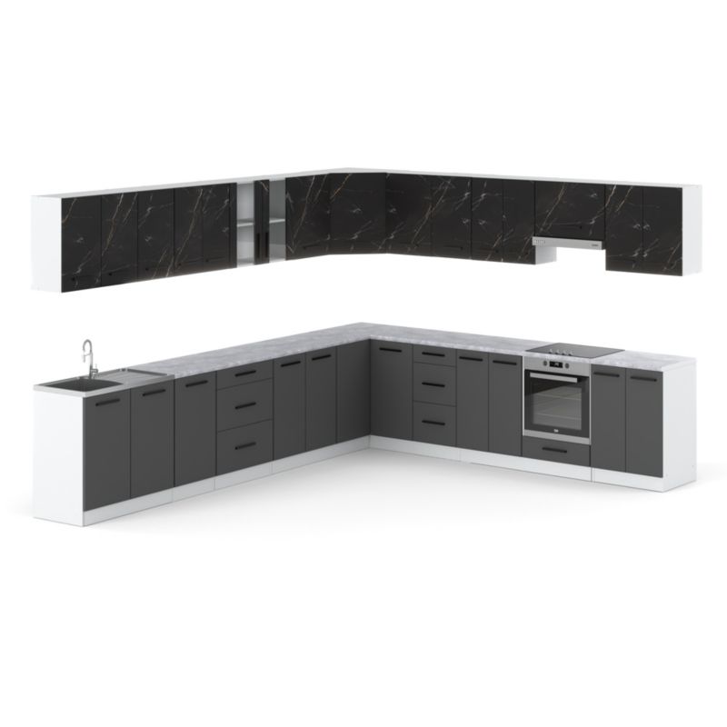 Zestaw Kuchenny Hurtownia-Mebli Z Blatem Kuchnia narożna Rossa 680cm Biały Mat San Sebastian/Szary Mat 680x47x145 cm 1szt.