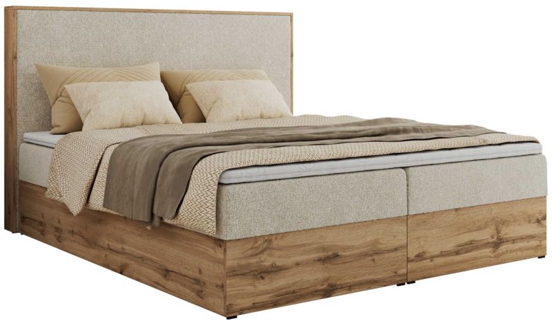 Łóżko kontynentalne MKS Meble WOOD CLASSIC 140x200 H4 kremowy struktura 1 szt.