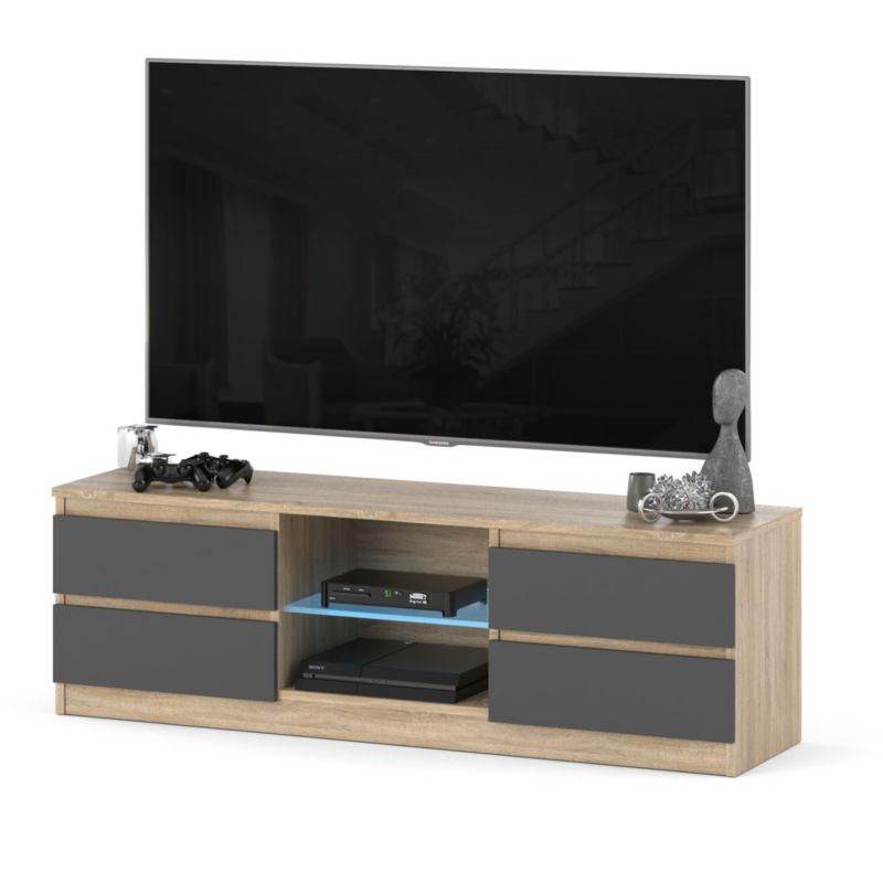 Komoda RTV Hurtownia-Mebli Szuflady 4 RTV Quattro 138 138cm Dąb Sonoma Szary Mat 138x35x45 cm 1szt.