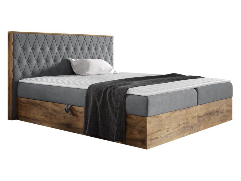 Łóżko kontynentalne MIRJAN 24 Wood 6 140x200 dąb lancelo/stalowy szary 1 szt.