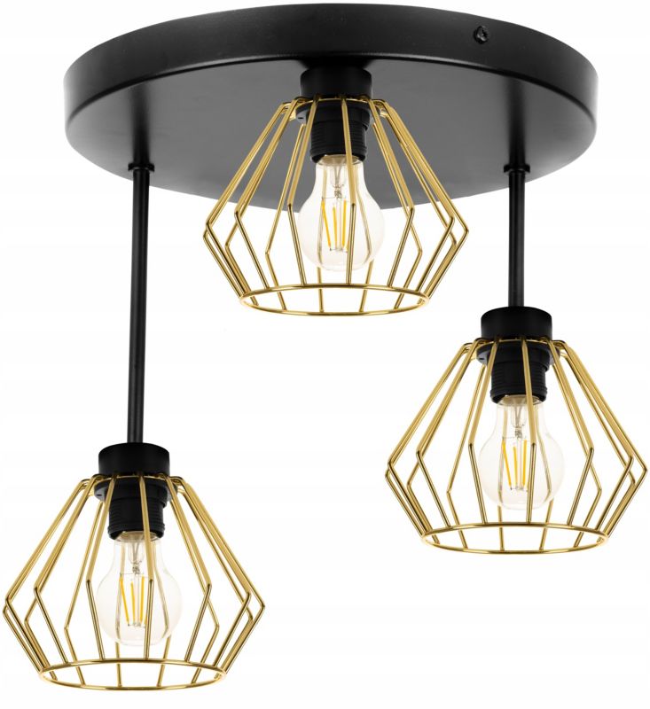 Lampa sufitowa wisząca Light Home LH Santos 3x E27 60W okrągła krótka złoty 1szt.
