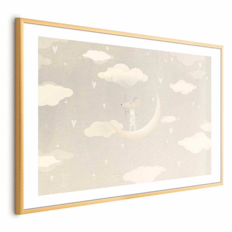 Plakat Artgeist Myszka na księżycu 60x40 cm z ramą złotą 1 szt