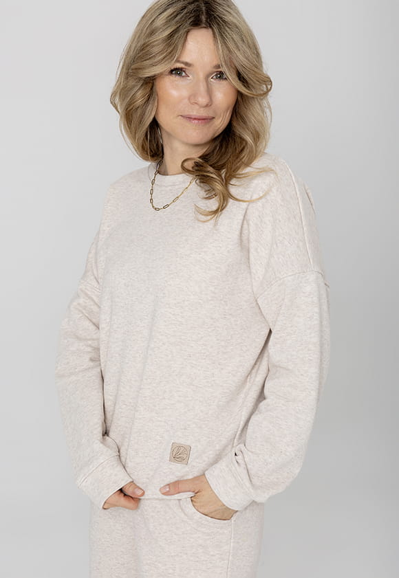 Klassisches Baumwoll-SWEATSHIRT für Damen SOPHIA - Beige Melange