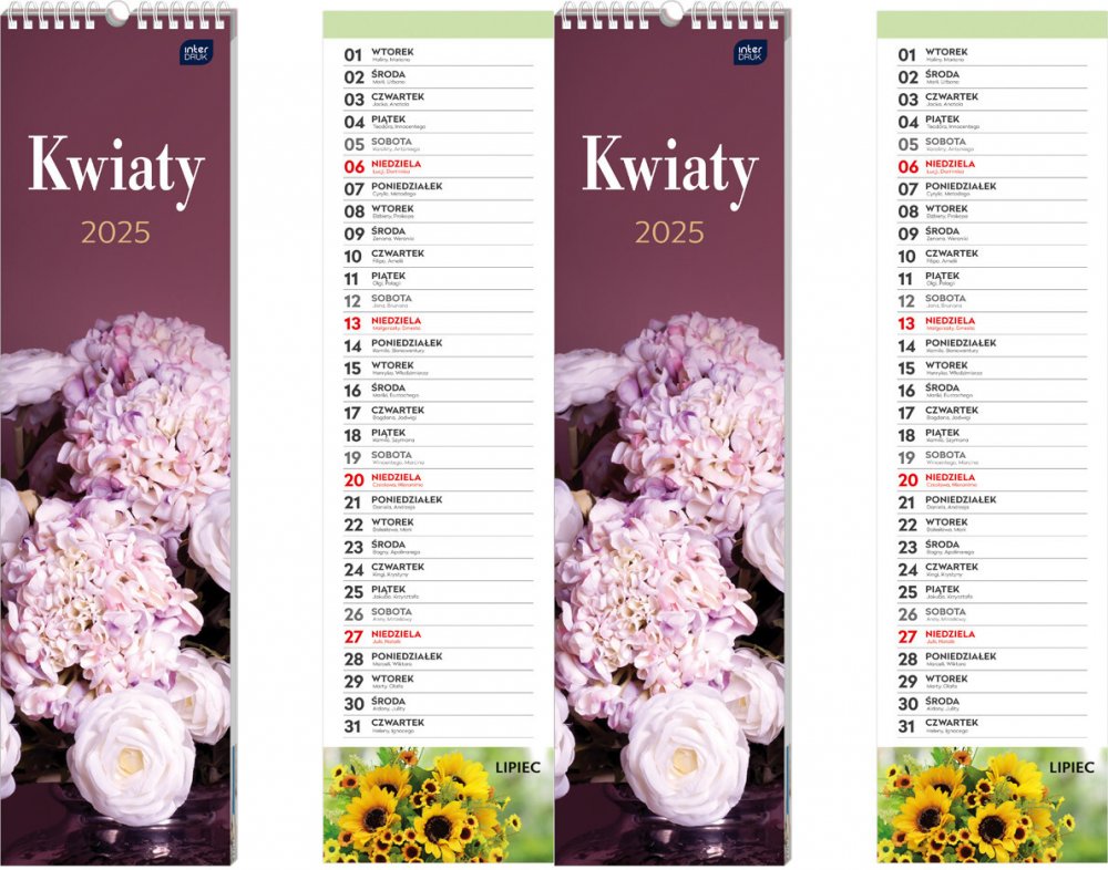 2x Kalendarz ścienny 2025, Interdruk, paskowy, 135x500mm, kwiaty