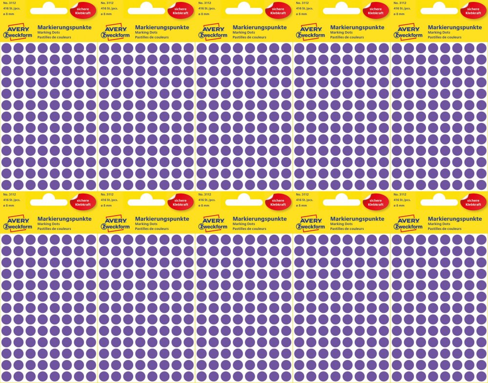 10x Etykiety oznaczeniowe Avery Zweckform, okrągłe, średnica 8mm, 416 sztuk, fioletowy
