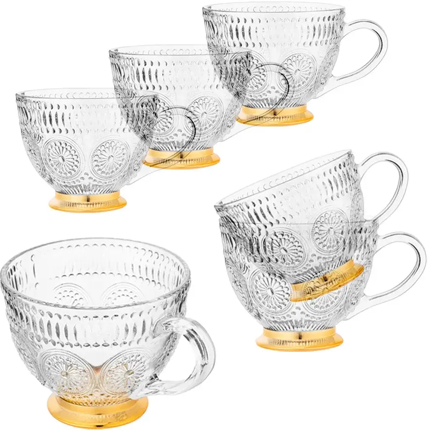 Zestaw filiżanek Altom Design Daisy, na złotej stopce, 430ml, szkło, 6 sztuk