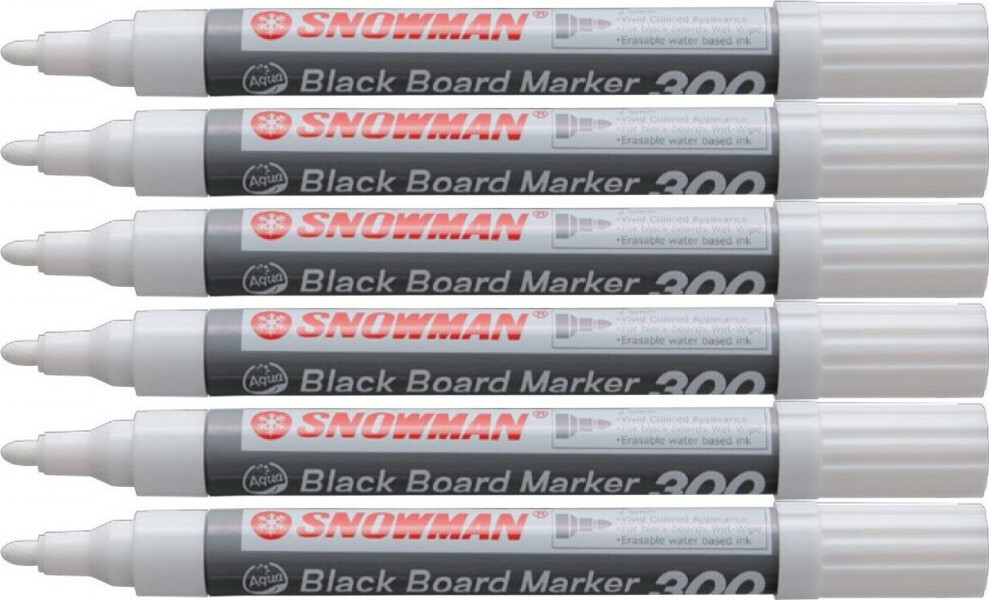 6x Marker kredowy Snowman 300, okrągła, 2-5mm, biały
