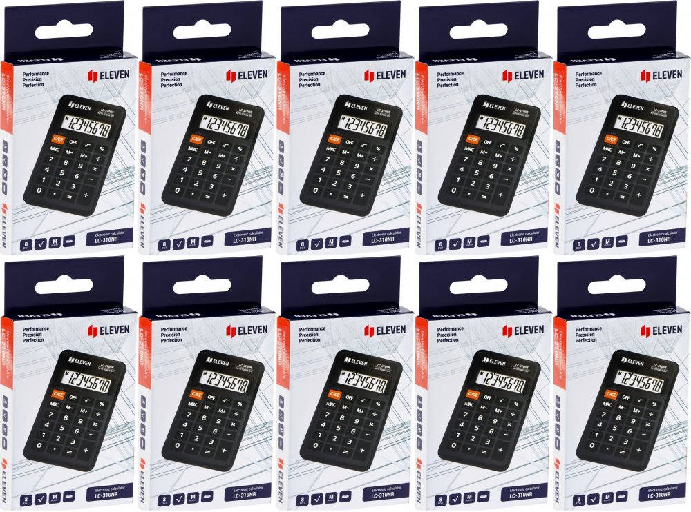 10x Kalkulator kieszonkowy Eleven LC-310NR, 8 cyfr, czarny