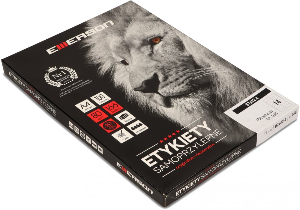 Etykiety samoprzylepne Emerson, 97x42.4mm, 100 arkuszy, biały