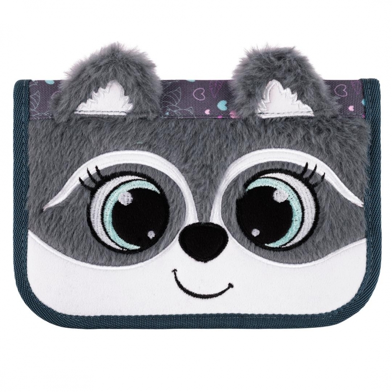 Piórnik szkolny Bambino Racoon, 1-komorowy, dwuklapkowy, bez wyposażenia, 21x14x3.5cm