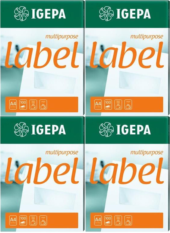 4x Etykiety samoprzylepne Igepa, 210x148 mm, 100 arkuszy, biały
