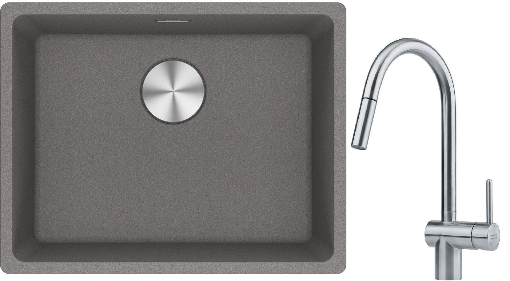 Franke Maris MRG 110-52 zlewozmywak 55x43 cm Fragranite kamienny szary z baterią kuchenną Leda Neo stal szlachetna (1250687254, ...