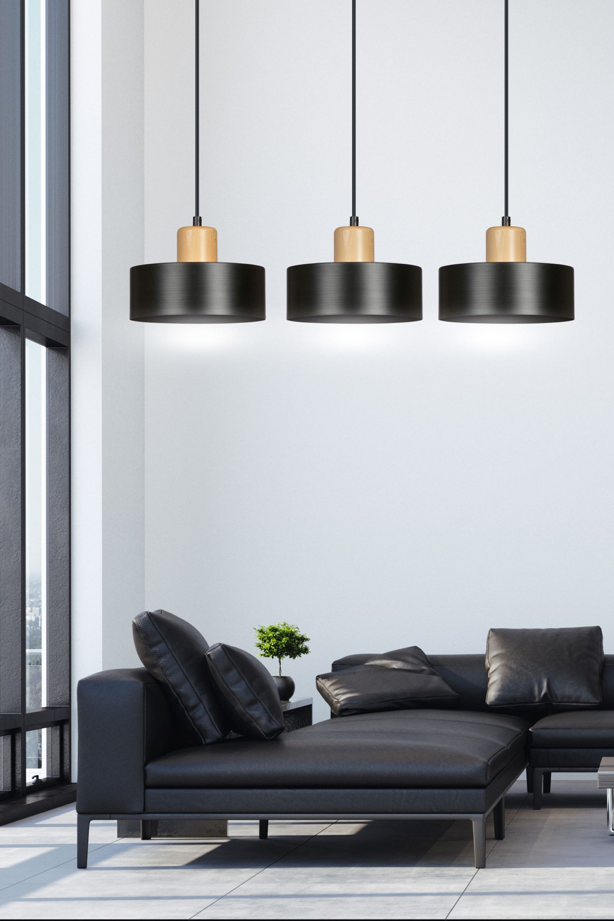 Emibig Torin lampa wisząca 3x15 W czarna-drewno 1046/3