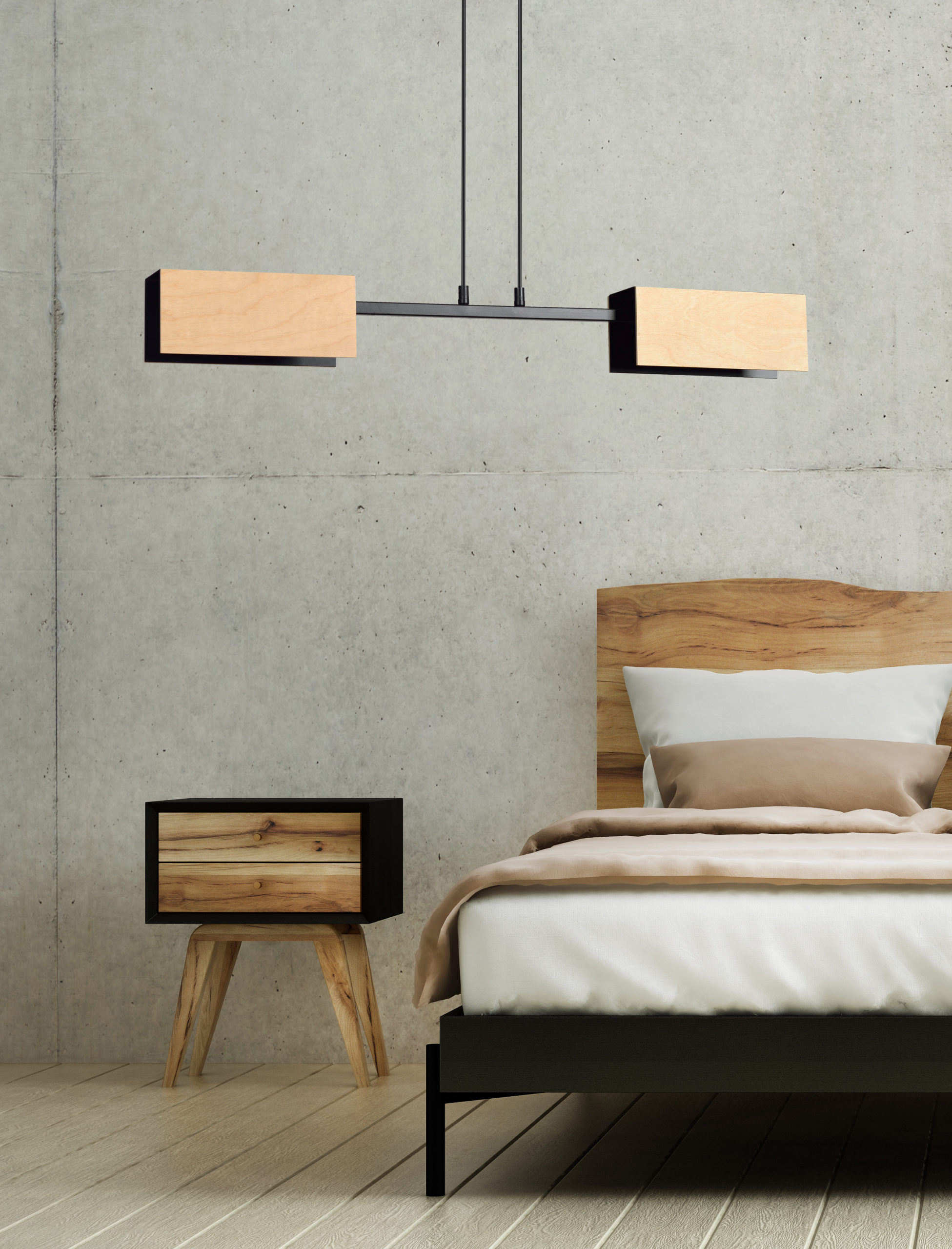 Emibig Zaper lampa wisząca 2x15 W czarna-drewno 616/2