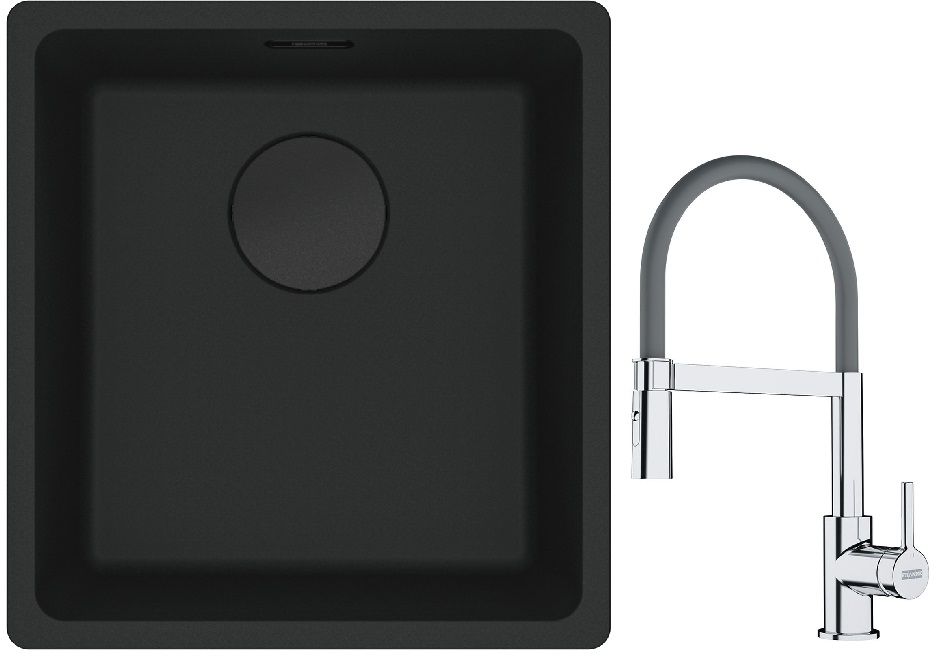 Franke Maris MRG 110-37 zlewozmywak 40x37 cm Fragranit + czarny mat z baterią kuchenną Lina chrom/szary (1250697760, 1150626087)