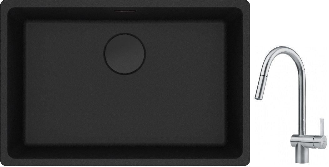 Franke Maris MRG 110-62 zlewozmywak 62x40 cm Fragranite czarny mat z baterią kuchenną Leda Neo stal szlachetna (1250697758, 1150590047)