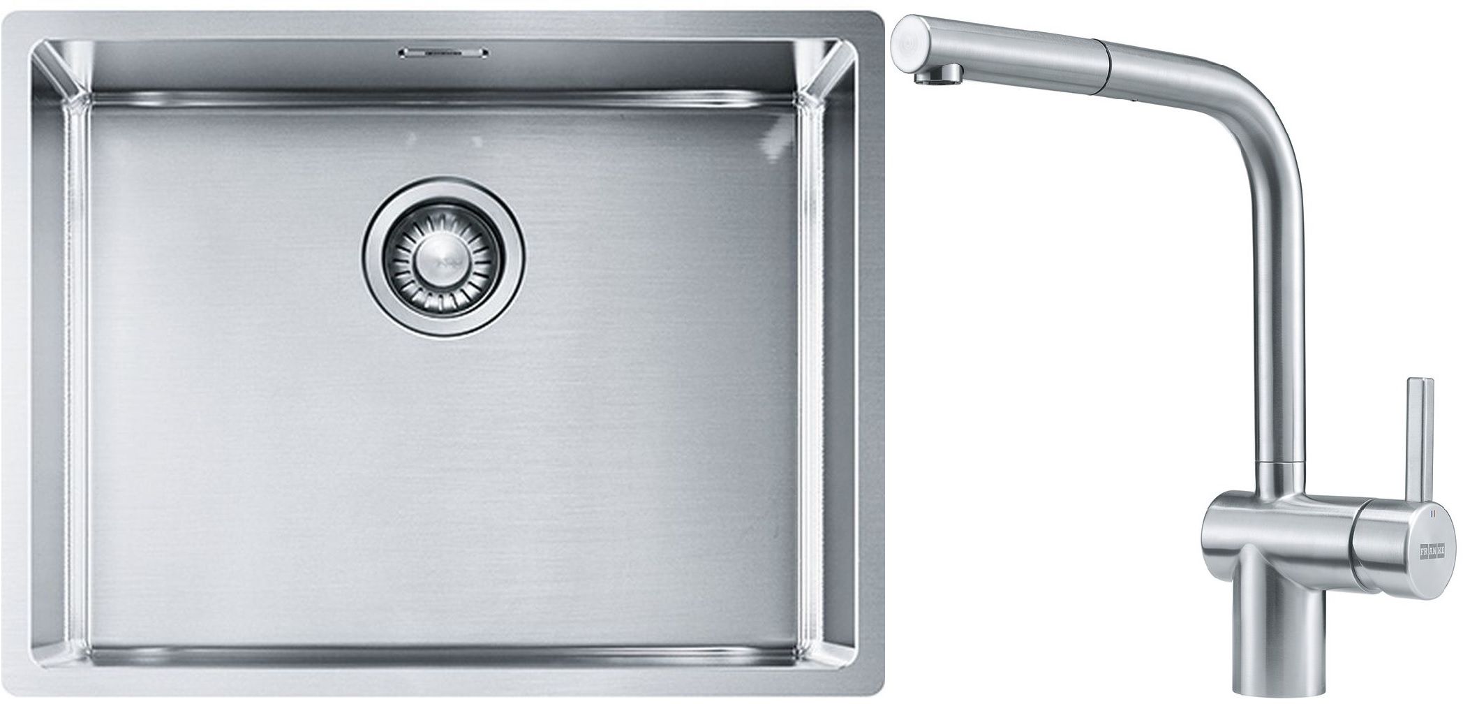 Franke Box BXX 110-54/ BXX 210-54 zlewozmywak 58x45 cm stalowy z baterią kuchenną Atlas stal szlachetna (1270453660, 1150521439) - Wysyłka w 24h