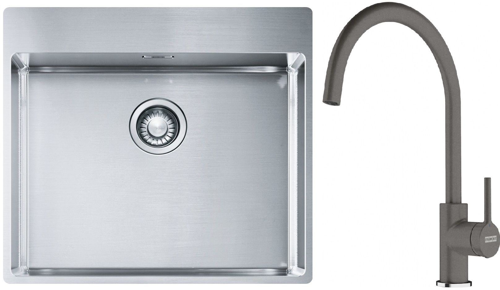 Franke Box BXX 210-54 TL zlewozmywak 57x51 cm stalowy z baterią kuchenną Lina kamienny szary (1270369295, 1150626022) - Wysyłka w 24h