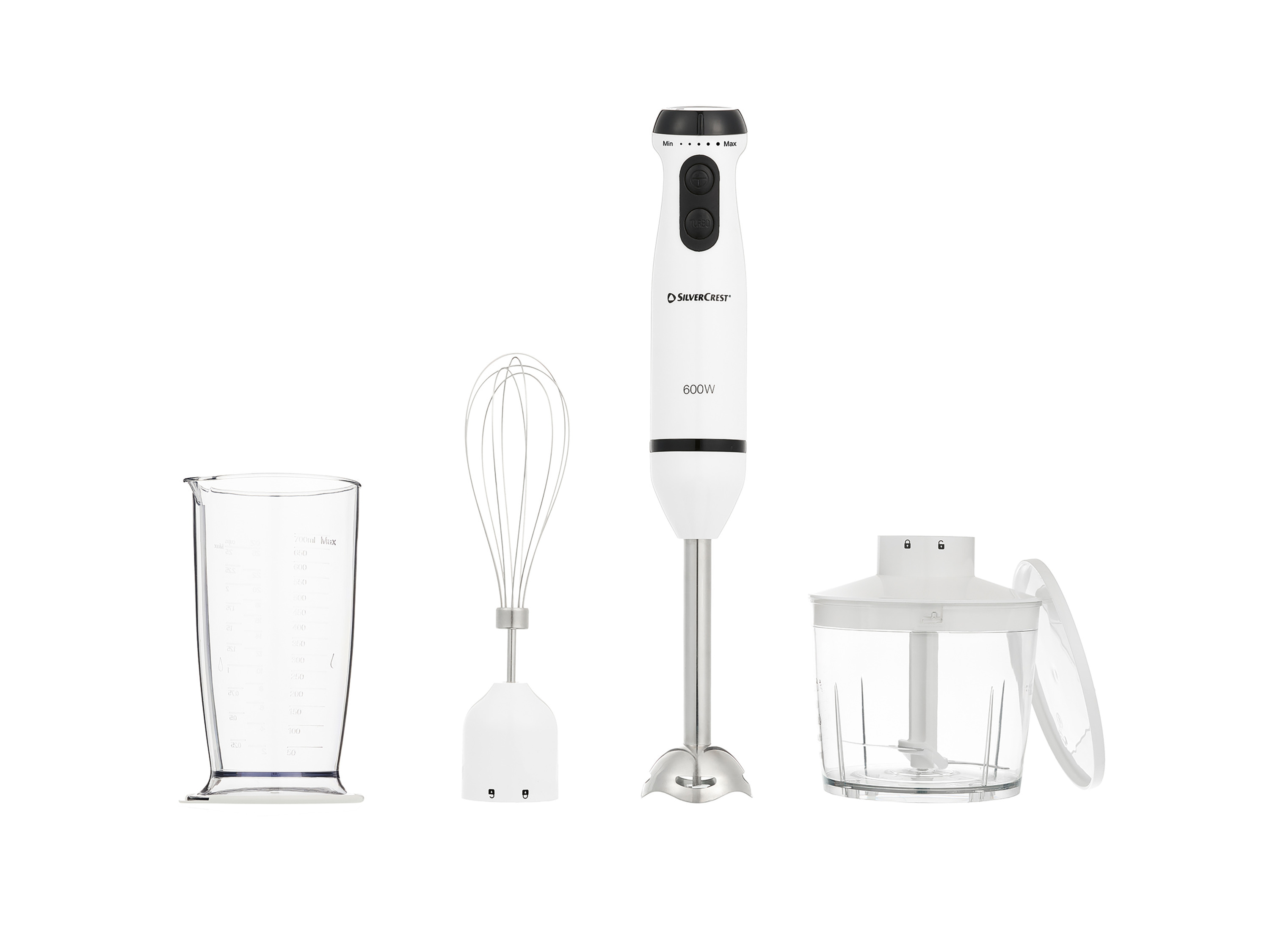 Silvercrest Blender ręczny z zestawem akcesoriów, 600W, Ssms 600 E6 / Sosms 600 E6 Biały