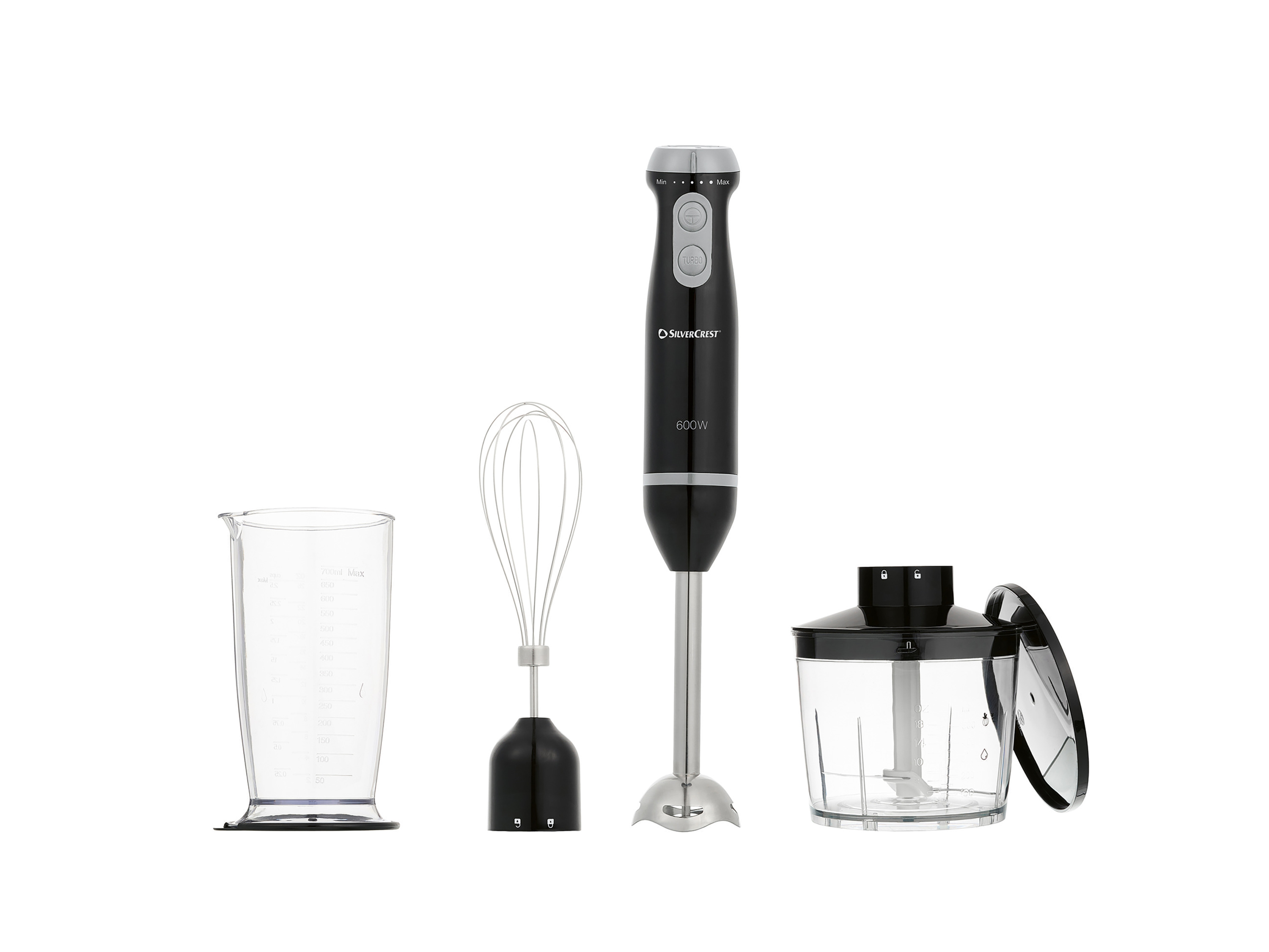 Silvercrest Blender ręczny z zestawem akcesoriów, 600W, Ssms 600 E6 / Sosms 600 E6 Czarny