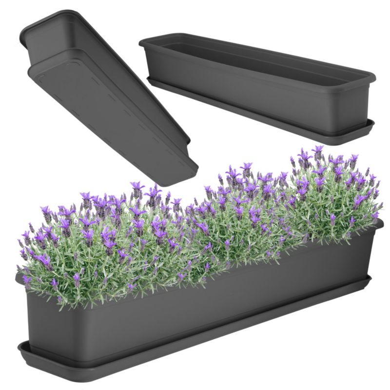 Doniczka KADAX Skrzynka Balkonowa Donica 80cm Z Podstawką Balkon Kwiaty Antracyt 1szt.