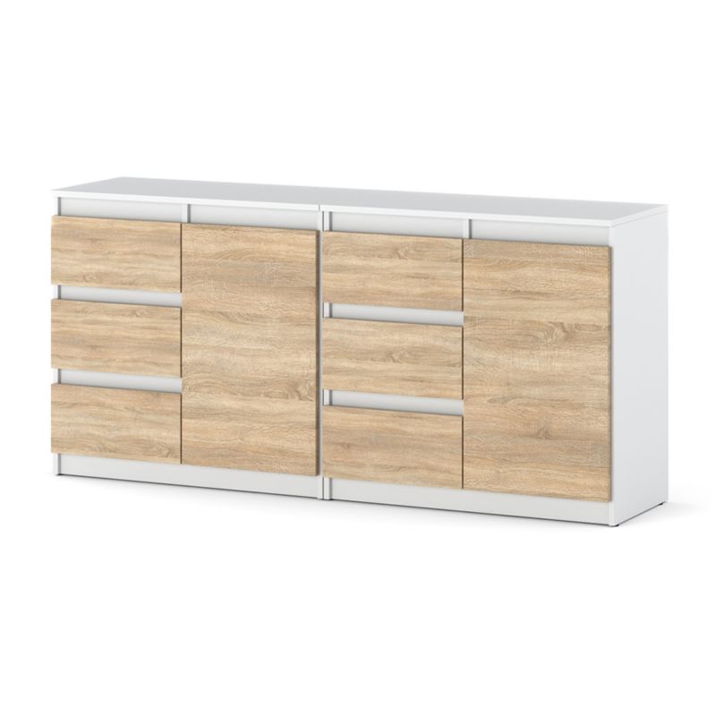 Komoda Hurtownia-Mebli Szuflady 6 Agna Mini 160cm Biały Mat Dąb Sonoma 160x35x75 cm 1szt.