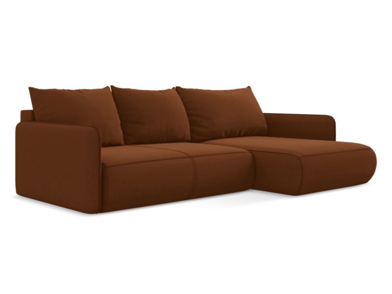 Narożnik prawostronny z funkcją spania Makamii Nanea z tkaniny welwetowej 240x148 cm terakota 1 szt.