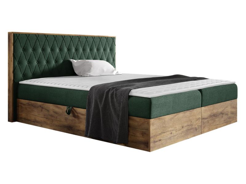 Łóżko kontynentalne MIRJAN 24 Wood 6 140x200 dąb lancelo/ciemny zielony 1 szt.