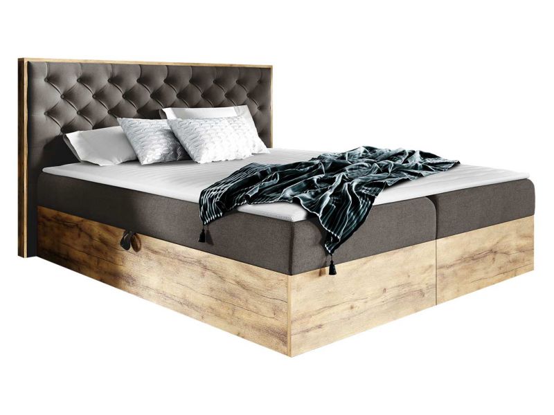Łóżko kontynentalne MIRJAN 24 Wood 3 140x200 dąb wotan/ciemny brąz 1 szt.