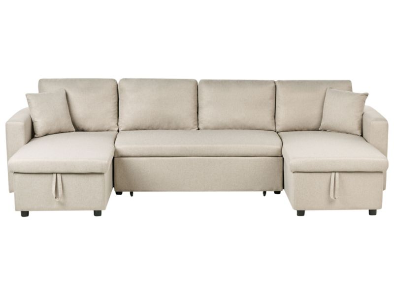 Sofa rozkładana w kształcie U Sommen Jasnobeżowy ze schowkiem dla 5 osób 1 kpl