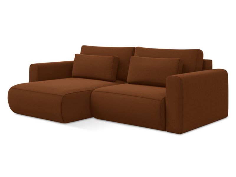 Narożnik lewostronny z funkcją spania Makamii Kapua z tkaniny welwetowej 240x149 cm terakota 1 szt.