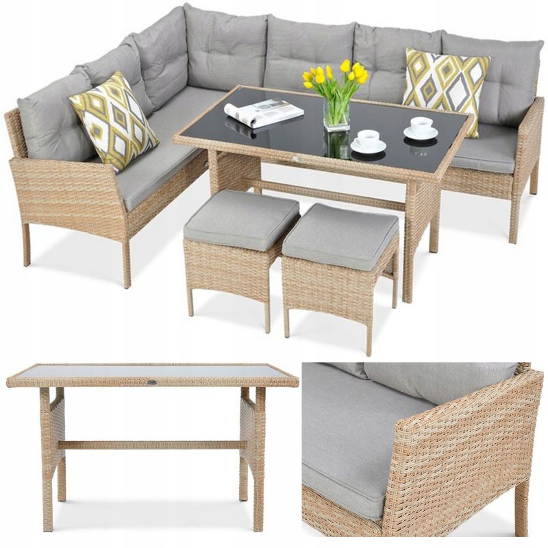 Zestaw Mebli Ogrodowych Focus Garden Wypoczynkowych Technorattan Cortina Narożnik Beige Szary 1 szt