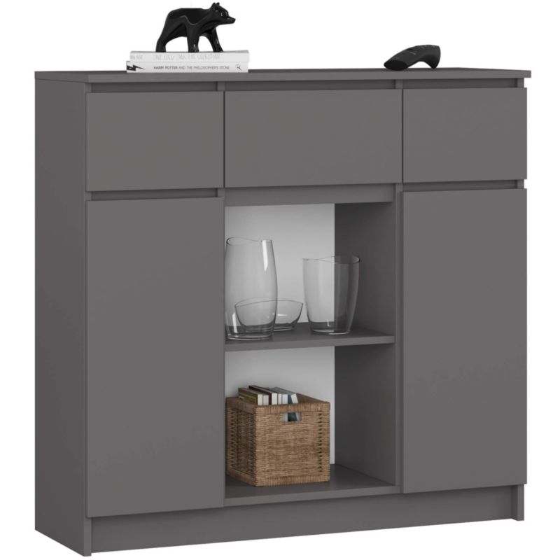 Komoda AKORD K100 kolor Grafit Szary mat 101 cm 2 drzwi 3 szuflady 4 półki 101x35x98 cm 1 szt.