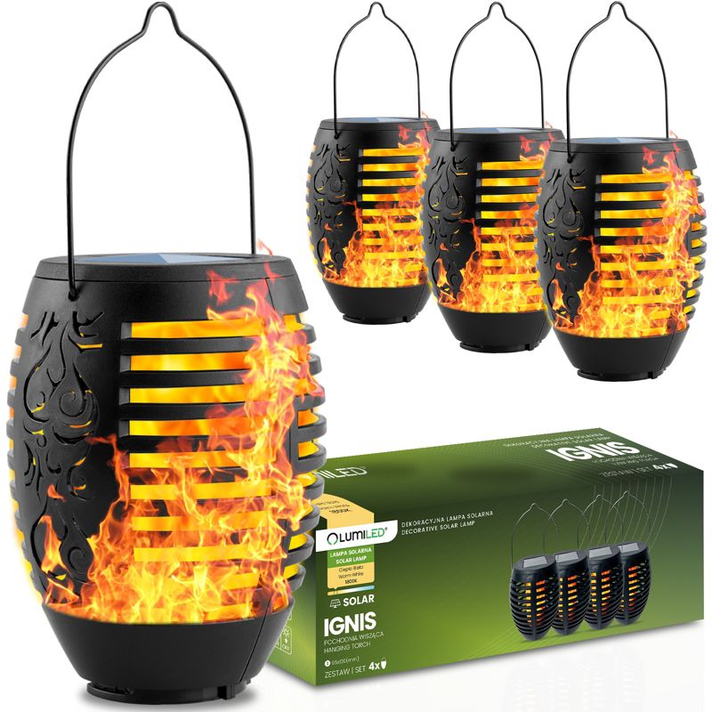 Lampa Solarna Lumiled Ogrodowa LED Wisząca Latarenka Płomień IP44 1800K 4 szt.