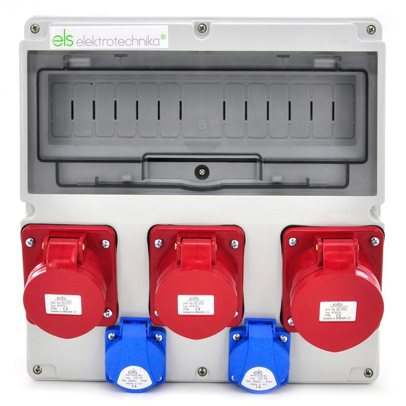 Rozdzielnica rozdzielnia budowlana ELS Elektrotechnika 14NO211 2x230V 16A/5 32A/5 okienko 14M, okablowana, niewyposażona, 1 szt.