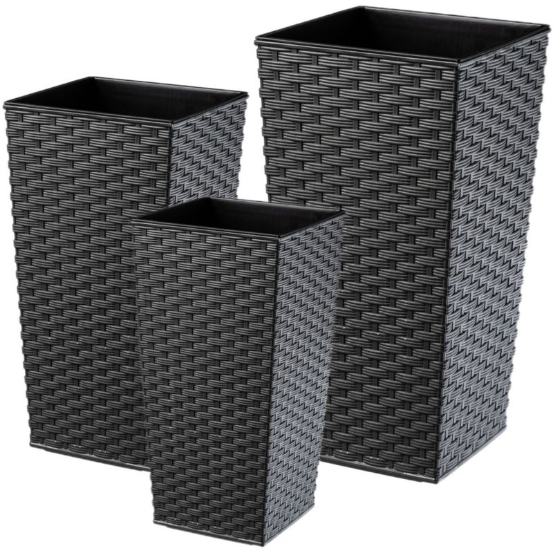 Doniczka KADAX Zestaw 3x Donica Wkład Ogrodowa Kwietnik Wysoka Rattan Grafit 57cm 3 szt.
