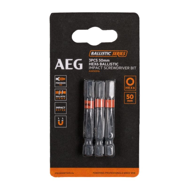 Wzmacniane Bity AEG Ballistic 50mm HEX 6 SDriver 3 elementy 1 szt.