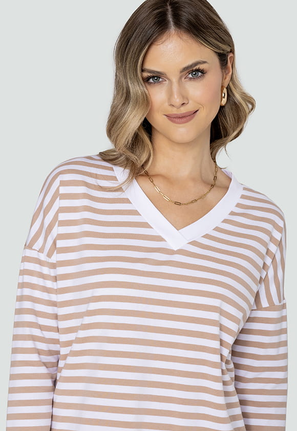 Baumwolle Bluse LEA - beige Streifen