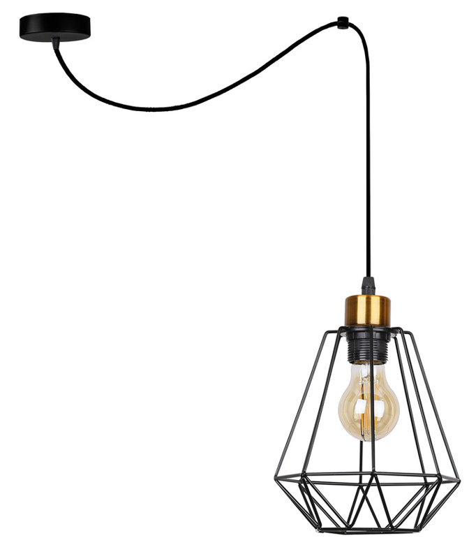 Lampa wisząca czarny + złoty druciany klosz Primo