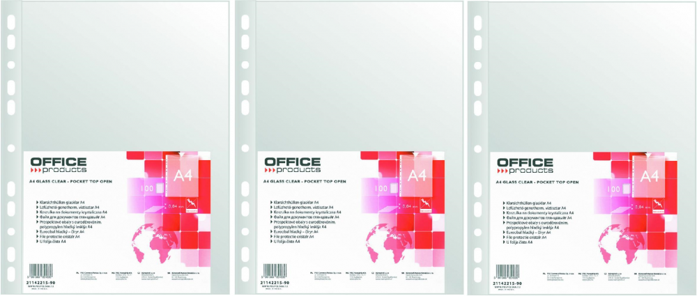 3x Koszulki krystaliczne Office Products, A4, 40 μm, 100 sztuk, transparentny