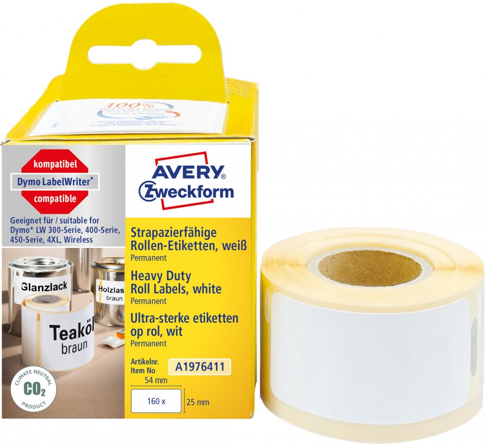 Etykiety Avery Zweckform Heavy Duty, w rolce, do drukarek termicznych DymoTM, 25x54mm, 160/1 rolka, poliestrowe, biały