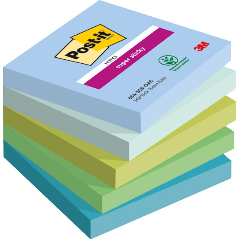 Karteczki samoprzylepne Post-it Super Sticky Oasis, 76x76mm, 5x90 karteczek, mix kolorów