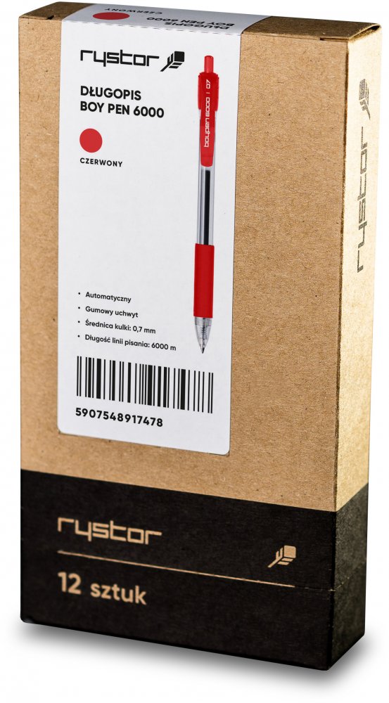 12x Długopis automatyczny Rystor, Boy Pen, 0.7mm czerwony