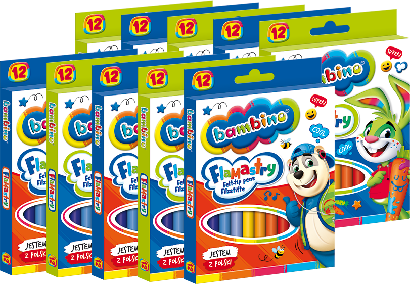 10x Flamastry Bambino Zwierzaki Uczniaki, 12 sztuk, mix kolorów