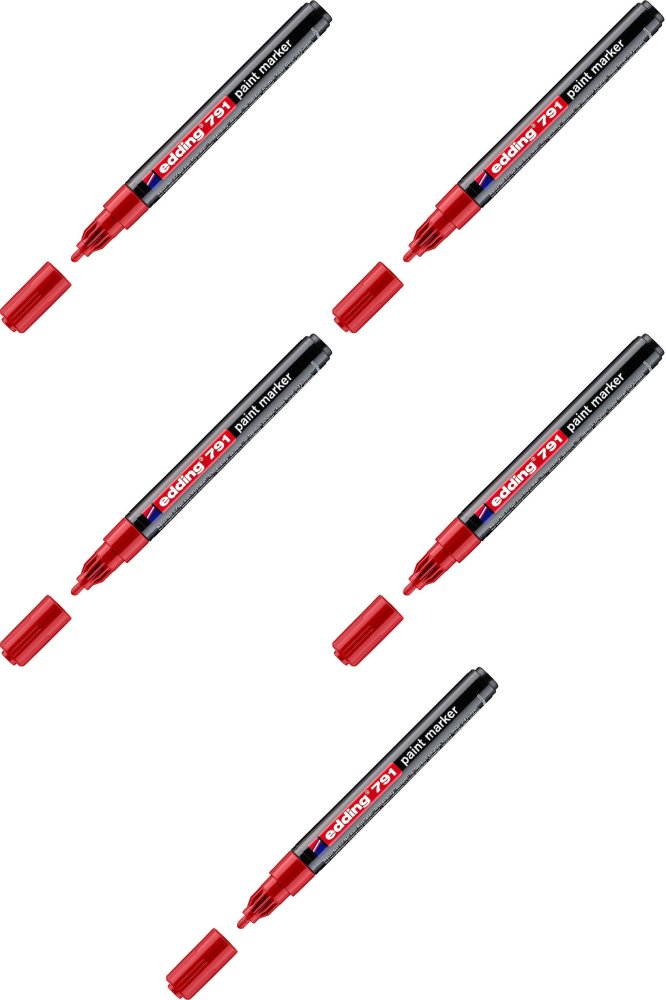 5x Marker olejowy edding, 791, okrągła, 1-2mm, czerwony
