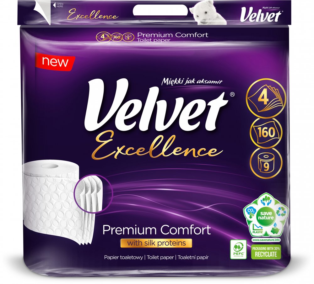 Papier toaletowy Velvet Exellence Premium, 4-warstwowy, 9 rolek, biały