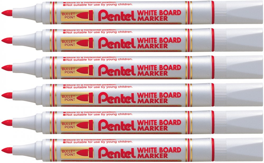 6x marker suchościeralny Pentel MW85, okrągła, 4.4mm, czerwony